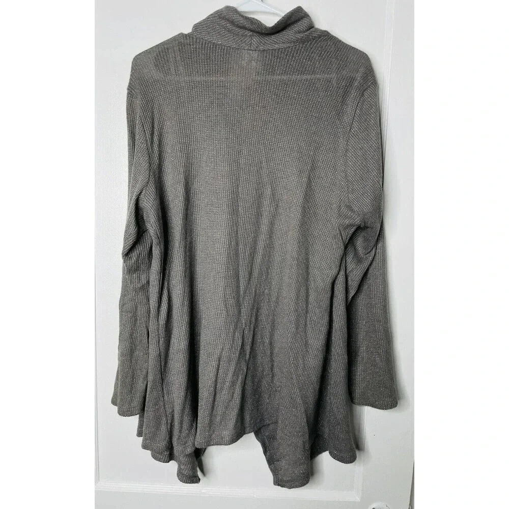 Sunday Womens Knit Metallic Cardigan Sz 1X Button Up Gray Long Sleeve Asymmetric